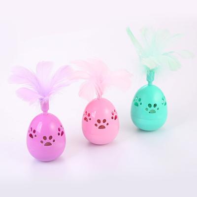 China Lovely Toy Cat Paw Print Feather Tumbler With Interactive Viable Bell Inside Pet Cat Ball Toy for sale