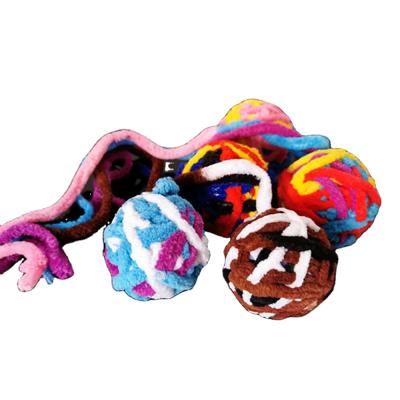 China Stocked Colorful Eco-friendly Sustainable Pet Ball Toys Interactive Cat Ball Pet Toys Training Cat Wool Yarn For Cat Teeth Grinding for sale