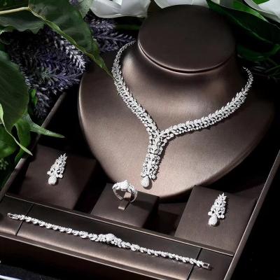 China CLASSIC Newly Arrived White Zircon Inlaid Brass Bride Noble Design 4pcs Necklace Set Wedding Accessories for sale