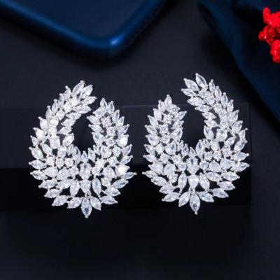 China Factory High Quality FASHIONABLE Retro 18k Gold and Silver Plating Zircon Inlaid Leaves Ms. Wedding Earrings for sale