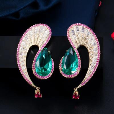 China Ms. Romantic Summer Beautiful Waves Water Green Color Irregular Zircon Droplets Curve Earrings for sale