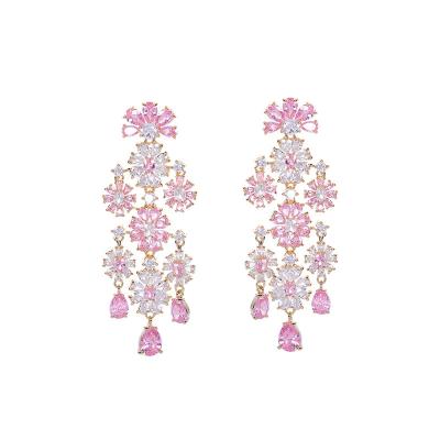 China CLASSIC ThreeGraces Multicolor CZ Group Flower Classic Crystal Long Dangling Earrings For Wedding Women for sale