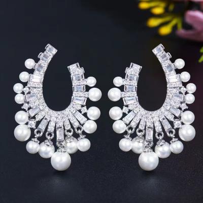 China CLASSIC Trendy Fireworks Simulated Pearl Stud Earrings For Women Wedding Bohemia CZ Jewelry HOT for sale