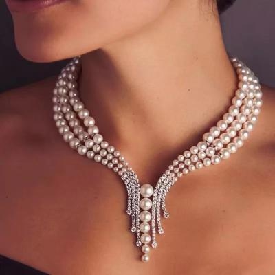 China American Natural Freshwater Rhinestone Vintage Pearl Necklace 5-6mm Short Women's Fashion Dinner Dress Matching Bridal Accessories for sale