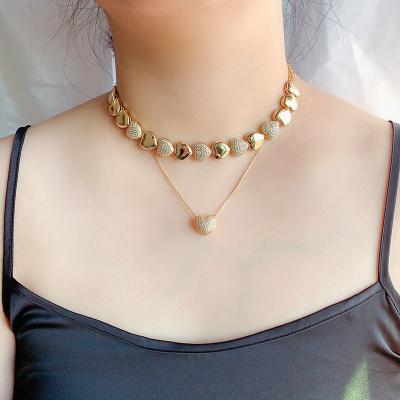 China Vintage Tide Sold Heart Shaped Micro Inlay Zircon Overlay Use Chain Necklace Splicing Clavicle In One Of Two Ways for sale