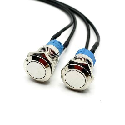 China SS/Brass 2A 250V 1NO 12mm Momentary Flat Nickel Plated/Aluminum Push Button Main Switch With Cable for sale