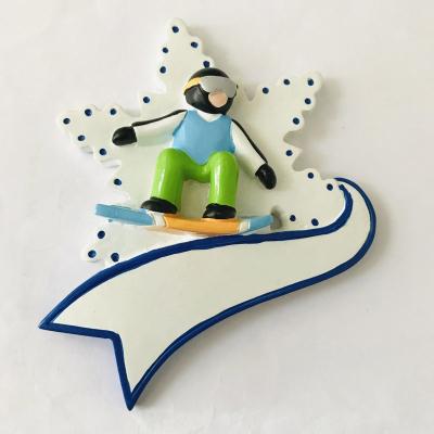 China Europe Resin Crafts Surfing Boy Figure Christmas Ornament Business Gift Tree Home Hanging Decoration for sale