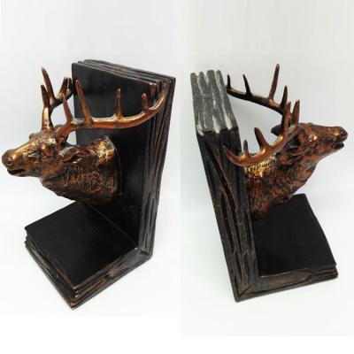 China Table decoration bookends resin typle antique animal deer wood look head bookends for sale