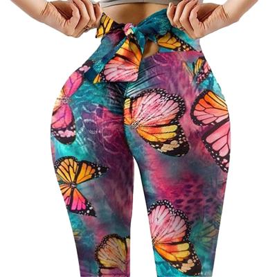 China Hot Selling Breathable Bowknot Yoga Bow Yoga Leggings Tie Back Running Pants Fitness Slim Sport Pants Lift Up Gym Leggings For Women for sale