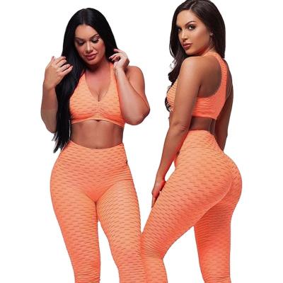 China Breathable Hot Selling Amazon Women Sport Clothes Active Ladies Gym Fitness Wear High Waisted Pants 2 Piece Yoga Set Seamless Set for sale