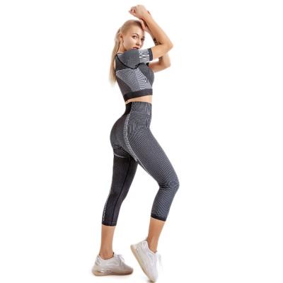 China Breathable Seamless Women Yoga Set Gym Clothing Stripped Leggings Seamless Sports Bra Workout Women Top Fitness for sale