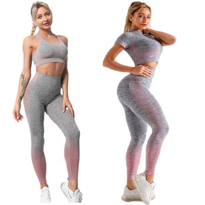 China 2 Piece Sports Breathable 3 Piece Workout Set Women Yoga Set Activewear 2021 Sets Wholesale Women's Fitness Clothing Fitness Clothing for sale