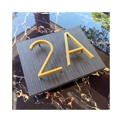 China Hot Selling Waterproof And Rustproof Floating Lacquered Satin Nickel 5Inch House Numbers Room Number Sign Door Signs Gold Brass Plate for sale