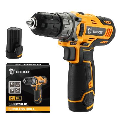 China DEKO DKCD12XL01-H5S2 Yellow Cordless Li-ion Battery Cordless Drill 12V 1500mAh Hand Power Tool Set 3/8-Inch 18+1 Settings DKCD12XL01-H5S2 for sale