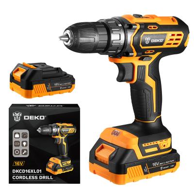 China DEKO DKCDDKCD16XL01-H5S2 Cordless Drill 1500mAh 18+1 Battery Cordless Drill 16v Power Drill Torque Setting DKCD16XL01-H5S2 for sale