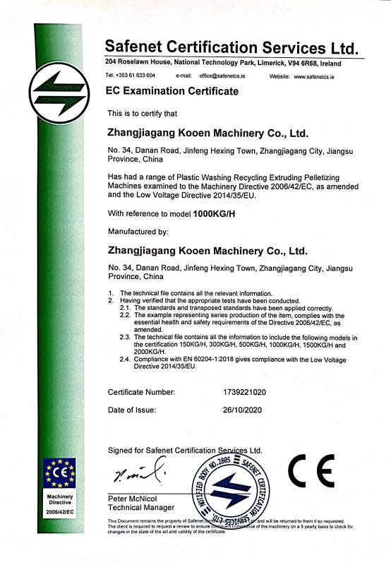 CE - Zhangjiagang Kooen Machinery Co., Ltd.