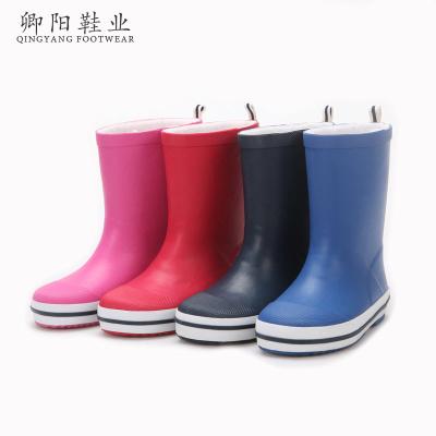 China Fashion Trend Manufacturer Factory High Quality Kids Warm Rain Boots With Fur Striping Red Color Children Rubber Kids Rain Boots for sale