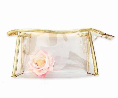 China 100% Eco-friendly Make Up Bags Personalized Clear Cosmetic Bag Monogrammed Unique Gold Makeup Ideas Gift Bridesmaid for sale