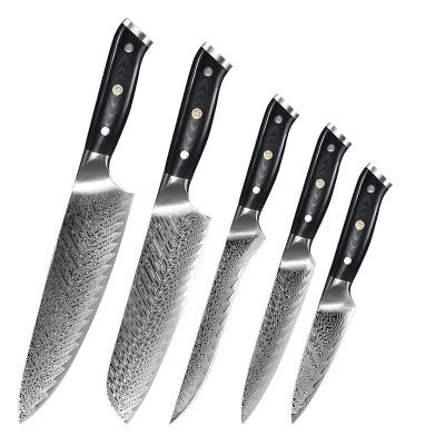 China Dropshipping Durable OEM Logo Vg 10 Damascus Steel Extremely Sharp Black Kitchen Knife Set 5 PCs Custom With Handle The Group Of Ten for sale