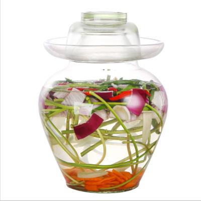 China Seal Glass Pickle Storage Tank 2.5L 5L 7.5L 10L Transparent Food Grade Round Glass Pickle Jar for sale