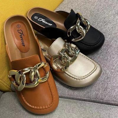 China Amanzon Women's Mules Cork Mullers Waterproof Hot Selling Slip On Slippers Sandals Custom Big End-toe Flat Button for sale