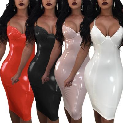 China Sexy Mint Bodycon Bodycon V-Neck Dress Plus Size Leather Skirt Breathable Women Pencil Slip Dress for sale