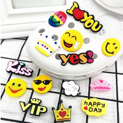 China Clog Charm Hot Sale Croc Shoes Decoration PVC Cartoon Smile Expression DIY Clog Sandals Your Love Clogs Charms For Girls for sale