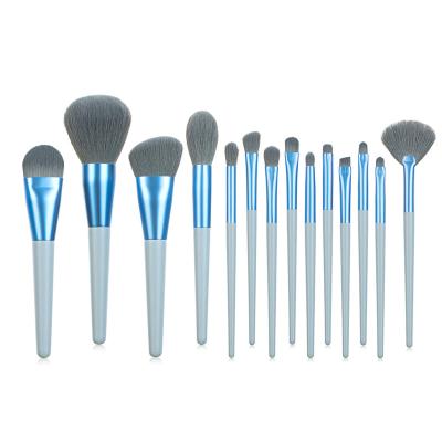 China Super Soft Skin Friendly And Soft For Sensitive Brand New Blue Custom Brand New Eyeshadow Brush Custom Makeup 14Pcs Running Makeup Brush Full Muscles Wholesale for sale