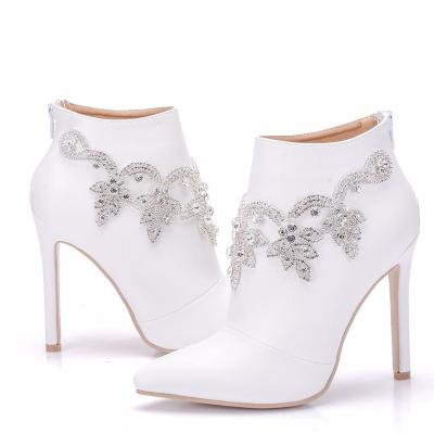 China Quick-drying Crystal Queen Fashion Ankle Boots sexy high heels zipper shoes woman party wedding shoes for sale