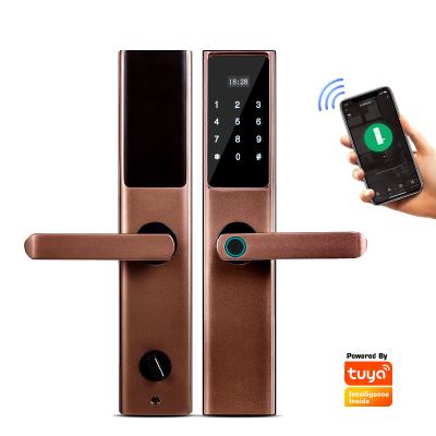 China 304 Stainless Steel Panels/Bigger Panel Tuya Wifi Digital Armored Glass Smart Door Lock Cylinder with Smart Card and Phone Fingerprint Code Key for sale