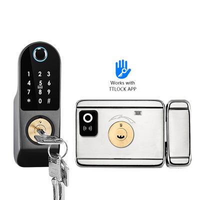 China Aluminum Alloy Door Rim Double Sided Fingerprint Smart Waterproof Outdoor DOOR Lock with Ttlock App for sale