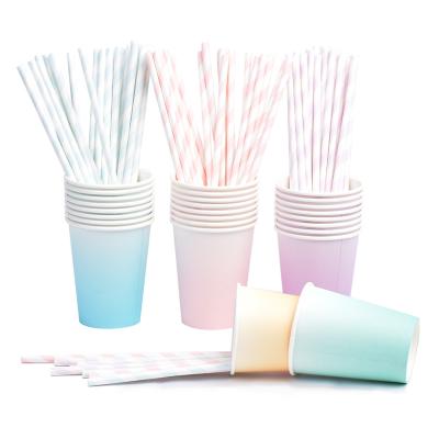 China Blue Pink Disposable Macaron Birthday Party Decoration Tableware Baby Shower Wedding Baptism Paper Plate Cups Straws for sale