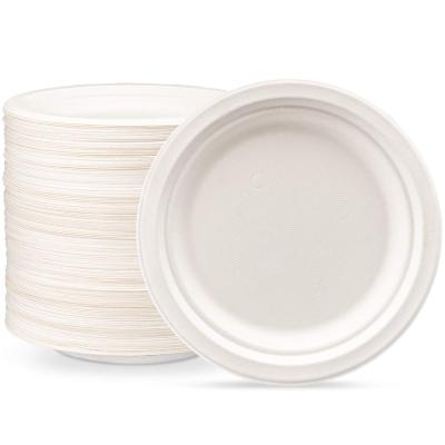 China New Biodegradables Disposable Paper Bagasse Restaurant Dinner Dish White Paper Disposable Dishes for sale