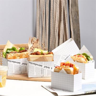 China Biodegradable Food Hamburger Wrapping Box Grocery Grill Bread Sandwich Breakfast Paper Box Fast Food Packaging Packaging Box for sale