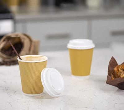 China Recyclable 12oz Kraft Ripple Wall Insulated Disposable Paper Coffee Cups Disposable Coffee Cups With Lids And Straws for sale