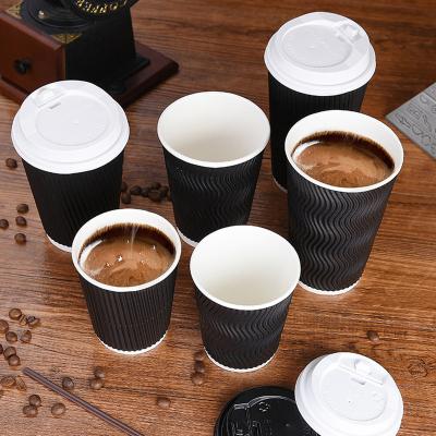 China Wholesale Customized Printing Recyclable Hot Wall Paper Coffee Cup 8oz 12oz 16oz Double Disposable Paper Cups With Lid for sale