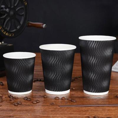 China 12oz 8oz High Quality Recyclable Ripple Cups Disposable Wallpaper Coffee and Tea Cups with Lids Hot and Cold Drinks Ripple Cups for sale