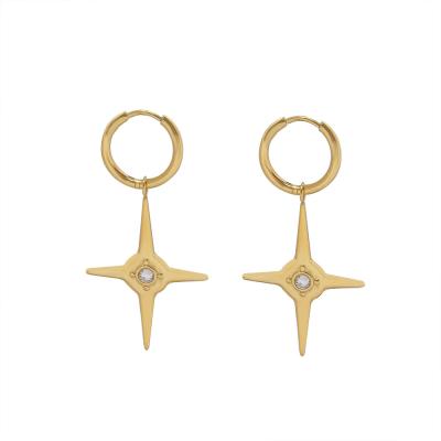 China FASHIONABLE 18K Gold Plated Stainless Steel Stud Earrings Hip Hop Personality Zircon Star Circle Stud Earrings for sale