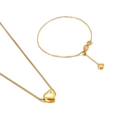 China New CLASSIC Korean simple creative stainless steel heart bracelet necklace jewelry set for sale