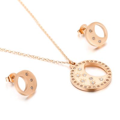 China Japan and Korea CLASSIC fashion stainless steel moon stars set micro diamond earrings necklace set wholesale for sale