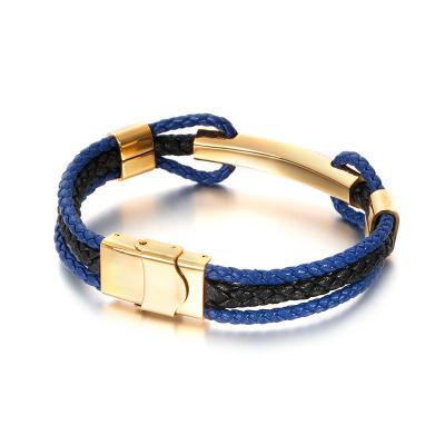 China TRENDY Fashion Bracelet Business Wind Men's 316 Stainless Steel Braided Leather Bracelet for sale