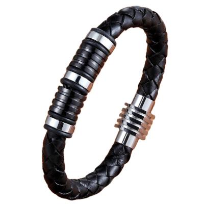 China Cool Black Gold Design Stainless Steel Buckle Creative CLASSIC Genuine Leather Magnetic Bracelet For Men for sale