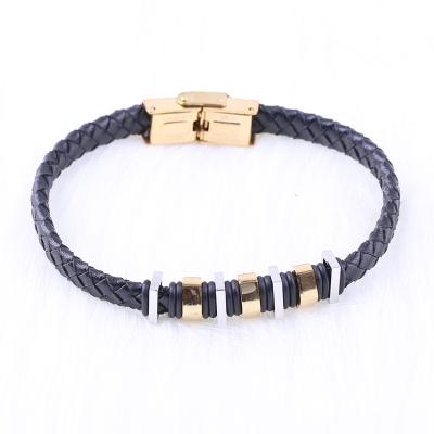 China Hot stainless steel! Stainless Steel Jewelry Bracelet Men Charm Bracelet Braided Leather Bracelet for sale