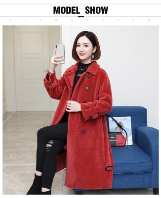 China Anti-wrinkle Stylish Style Long Fur Coat Blend Winter Double Breasted Fur Coat Comfortable Sheep Wool Coat for sale