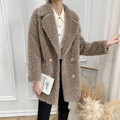 China modern and beautiful fur coat Anti-wrinkle women open lapel sheep fur coat popular ladies wide front woolen coat along for sale