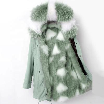 China New Fox Winter Fur Coat Overcoat Jacket Detachable Multi Color Fur Hooded Parka Real Fur Anti-Shrink Collar for sale