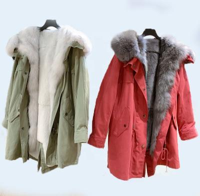 China Anti-Shrink Natural Real Fox Fur Jacket Coated Women Fashion Real Fur Coat Long Parkas Winter Black Parka for sale