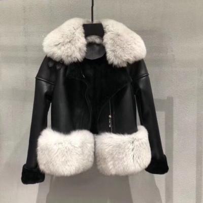 China Real Luxury Anti-Shrink Natural Sheepskin Overcoat Woman Sheepskin Coat Fur Collar Lambskin Leather Jacket for sale