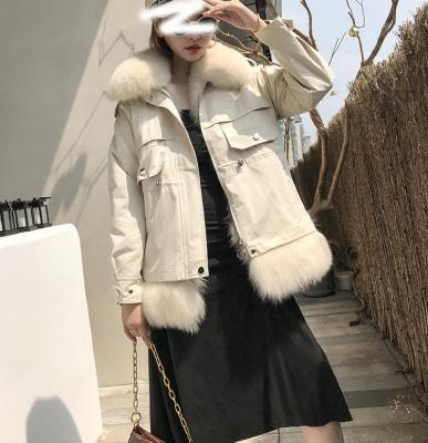 China Colorful design 100% real fox fur collar winter women fashionable anti-shrink coat street fur parkas rabbit fur lining coat jacket for sale