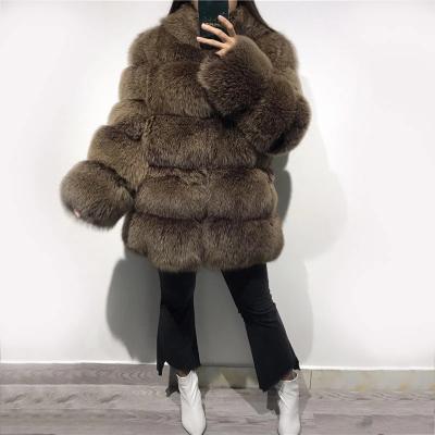 China Good Quality Anti-Wrinkle Women Warm Fox Fur Collar Real Fox Fur Coat Natural Color Fox Fur Coats for sale